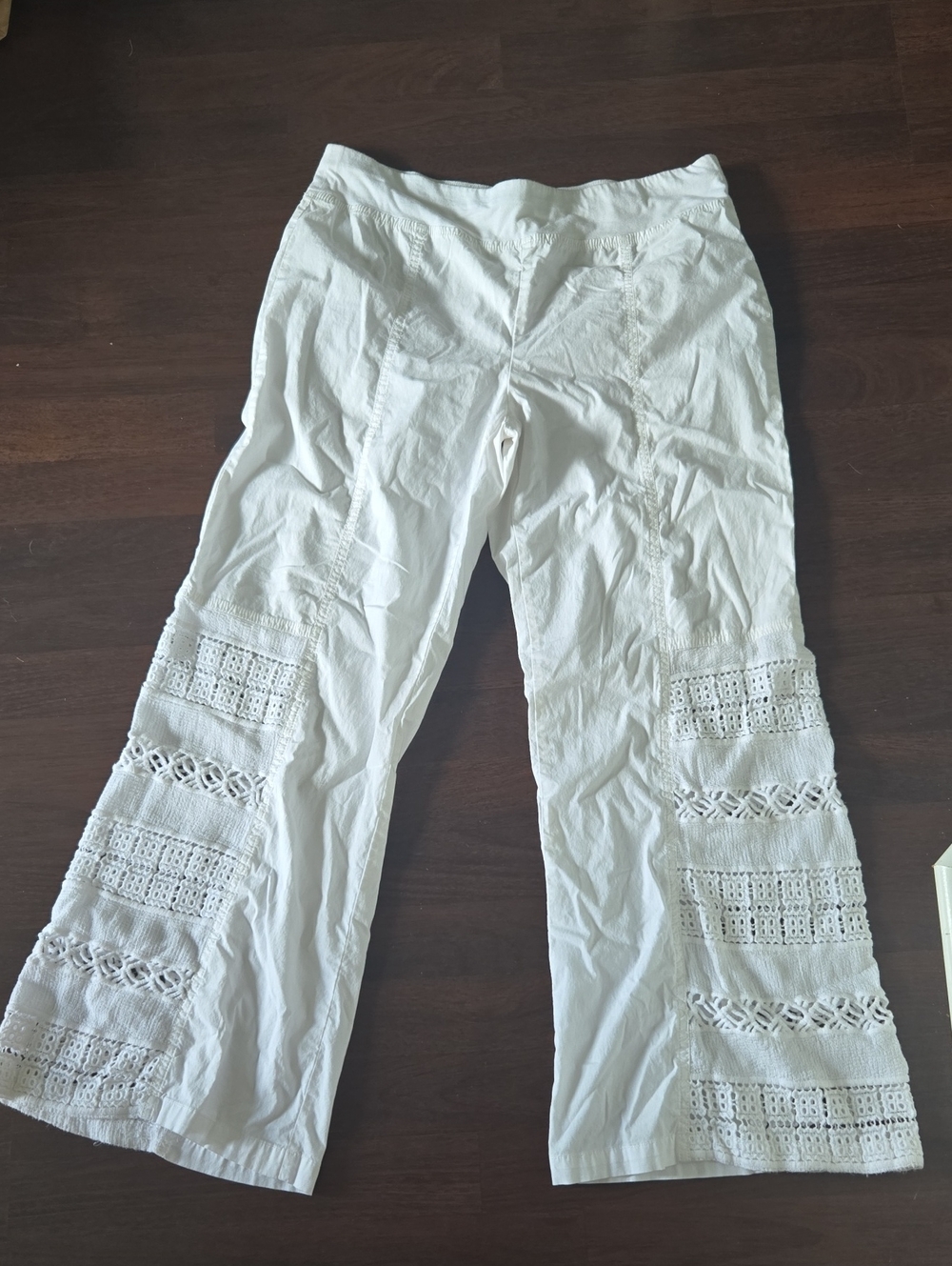 White Crochet-Trim Wide Leg Pants - Women